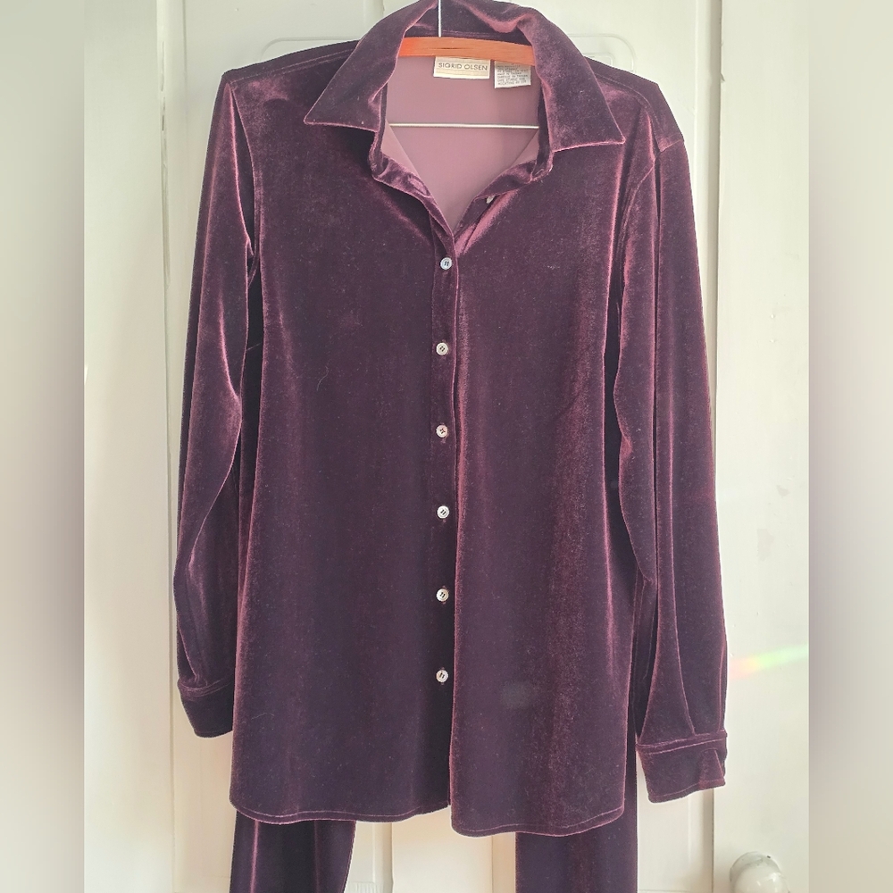 Sigrid Olsen Velvet Tunic Top and Pants Set Size S